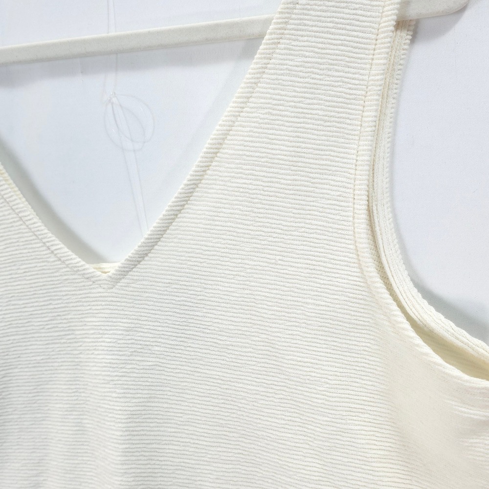 Madewell Ribbed Knit Crop Tank Top Womens L V-Neck Cream Coastal Minimalist - Picture 5 of 8